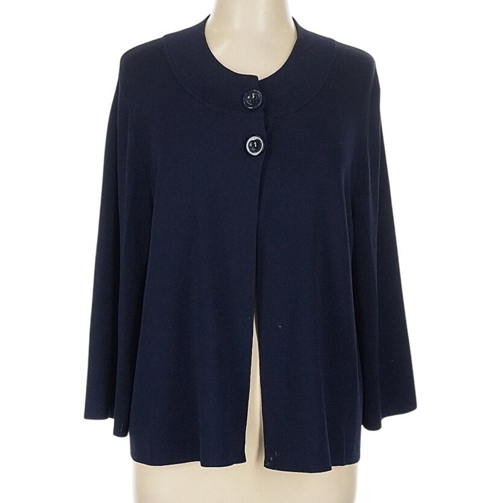 Coldwater Creek Navy Blue Knit Cardigan Sweater Jacket M Bell Sleeve Two Buttons